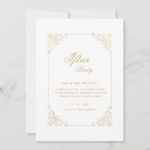 Invitación Fiesta de Iftar de oro blanco vintage con escritur