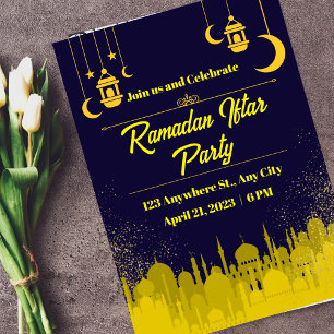 Invitación Fiesta de Iftar de Ramadán de Azul Oscuro y Amaril