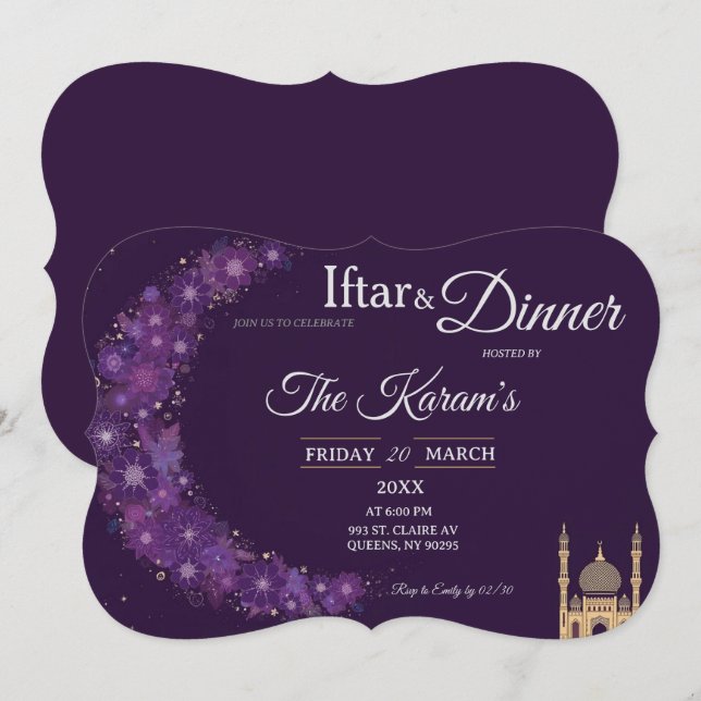Invitación Fiesta de Iftar del Ramadán en la Mezquita Minimal (Anverso / Reverso)