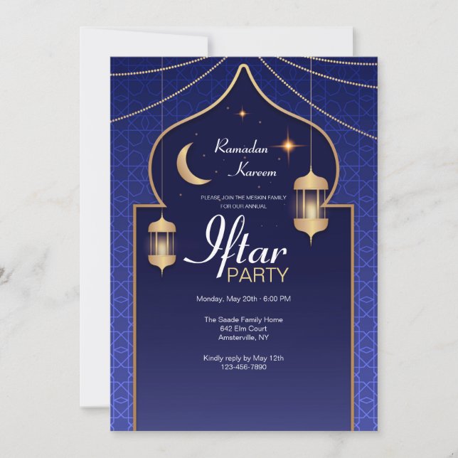 Invitación Fiesta de Iftar en Azul (Anverso)