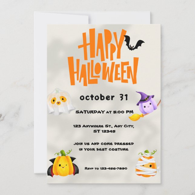 Invitación Fiesta de Ilustracion Cute Happy Halloween (Anverso)
