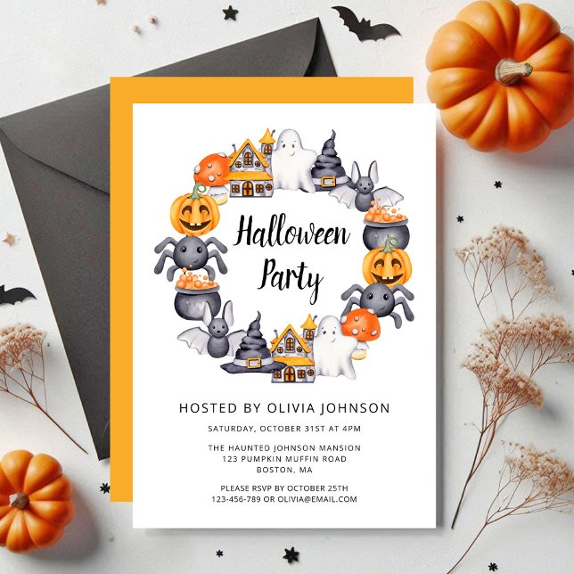 Invitación Fiesta de Ilustracion Cute Happy Halloween (Cute Happy Halloween Illustration Party Invitation)