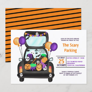 Invitación Fiesta de ilustracion de coches de halloween o tru