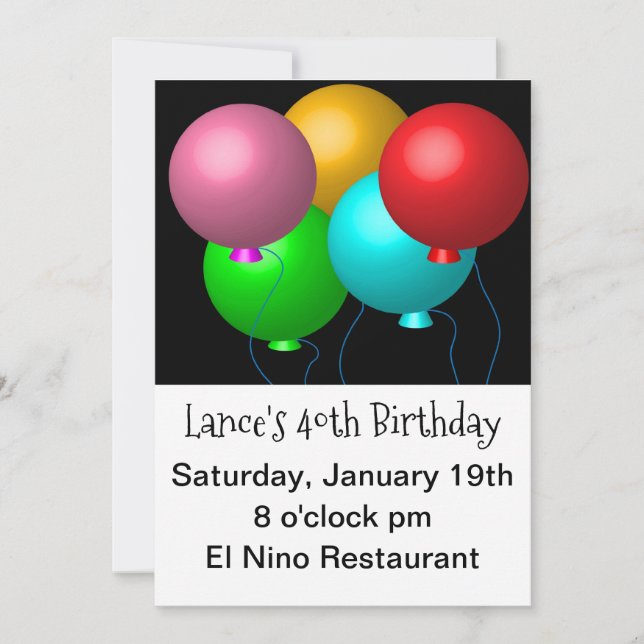 Invitación Fiesta de impresión grande de globos de cinco cump (Anverso)