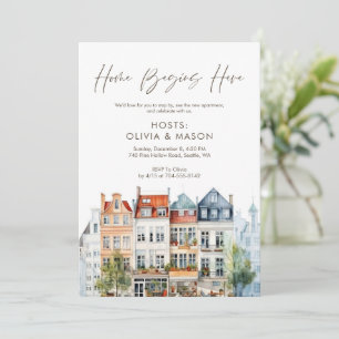 Invitación Fiesta de inauguración de apartamento con acuarela