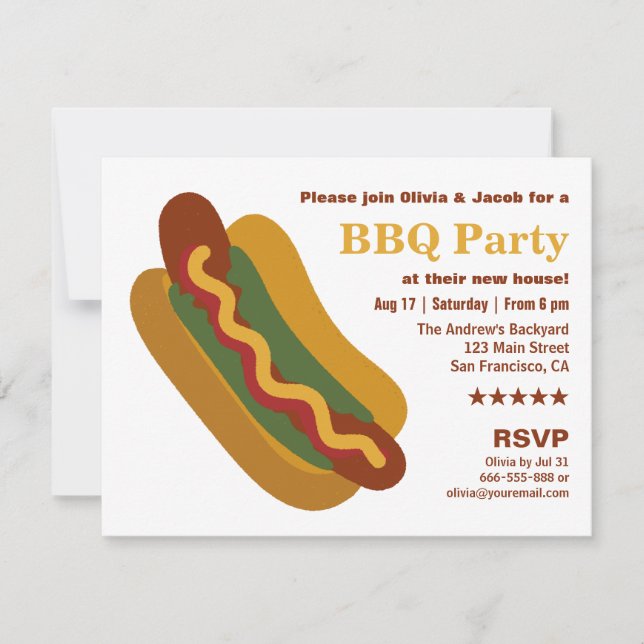 Invitación Fiesta de inauguración de casa con salchicha de pe (Anverso)