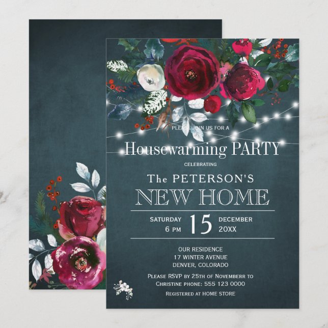 Invitación Fiesta de inauguración de casa con temática navide (Anverso / Reverso)