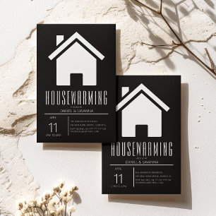 Invitación Fiesta de inauguración de casa en blanco y negro s