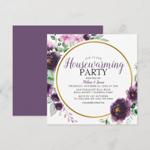 Invitación Fiesta de inauguración de casa floral morada elega