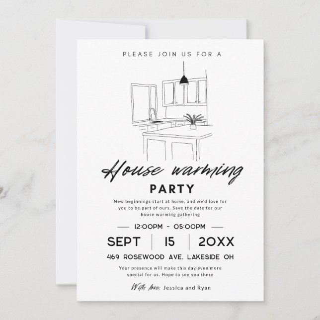 Invitación Fiesta de inauguración de casa - Guarda la fecha (Anverso)