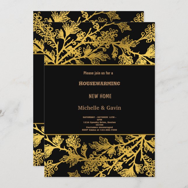 Invitación Fiesta de inauguración de casa moderna de otoño en (Anverso / Reverso)