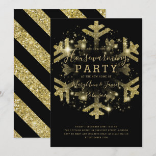 Invitación Fiesta de inauguración de invierno dorada y negra