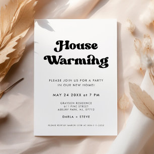 Invitación Fiesta de inauguración retro elegante en blanco y