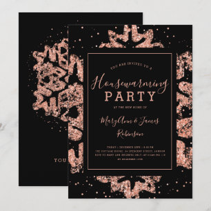 Invitación Fiesta de inauguración Rosa Dorado Brillo Invern