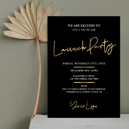 Invitación Fiesta de inicio de negocios moderno en negro y or