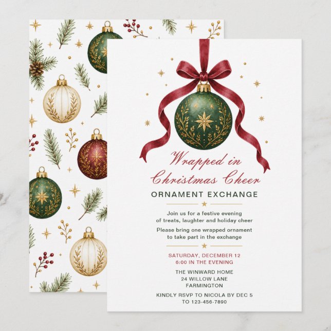 Invitación Fiesta de Intercambio de Adornos de Navidad (Anverso / Reverso)