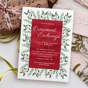 Invitación Fiesta de Intercambio de Adornos de Navidad Acuare