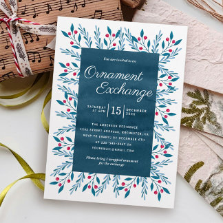 Invitación Fiesta de Intercambio de Adornos de Navidad Acuare