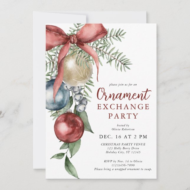 Invitación Fiesta de Intercambio de Adornos de Navidad Elegan (Anverso)