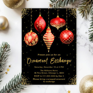 Invitación Fiesta de Intercambio de Adornos Rojos y Dorados