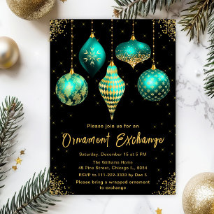Invitación Fiesta de Intercambio de Adornos Turquesa y Dorado