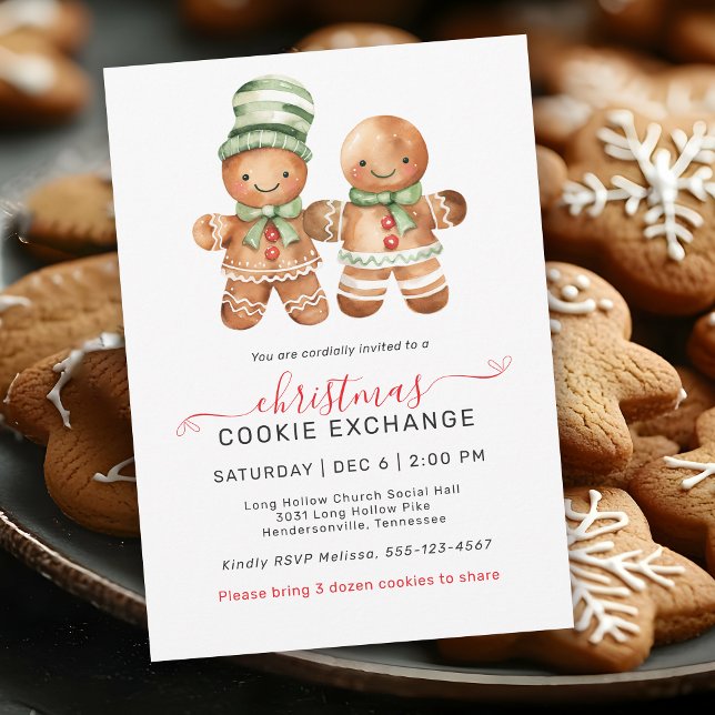 Invitación Fiesta de Intercambio de Cocina Cute Gingerbread C (May be ordered in both printed and instant download digital formats!)