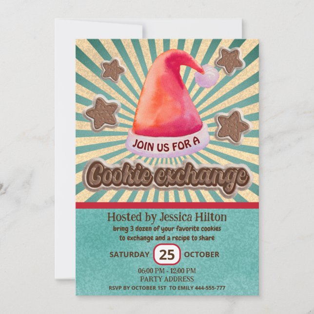 Invitación fiesta de intercambio de cookies de Guay fun retro (Anverso)