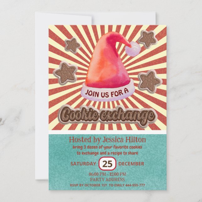 Invitación fiesta de intercambio de cookies de Guay fun retro (Anverso)