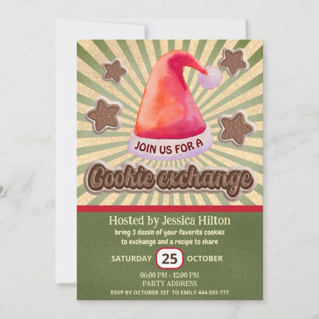 Invitación fiesta de intercambio de cookies de Guay fun retro (Anverso)