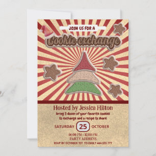 Invitación fiesta de intercambio de cookies de tipografía ret