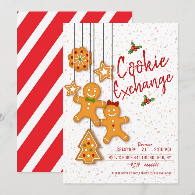 Invitación Fiesta de intercambio de cookies de vacaciones (Anverso / Reverso)