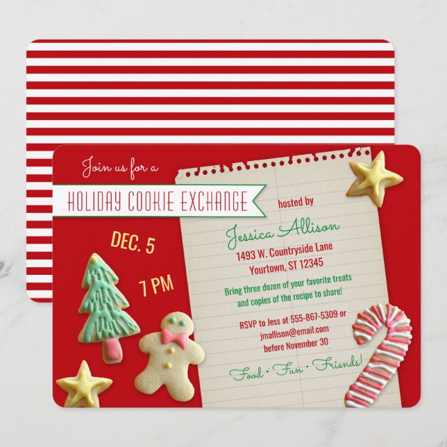 Invitación Fiesta de intercambio de cookies de vacaciones (Anverso / Reverso)
