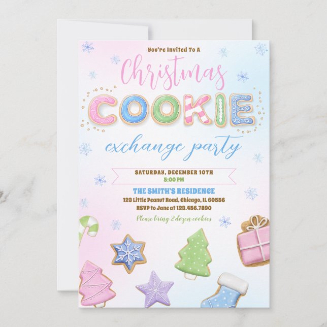 Invitación Fiesta de intercambio de cookies Pastel (Anverso)