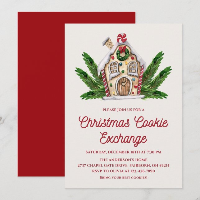 Invitación Fiesta de Intercambio de Galletas de Casa de Pan d (Anverso / Reverso)