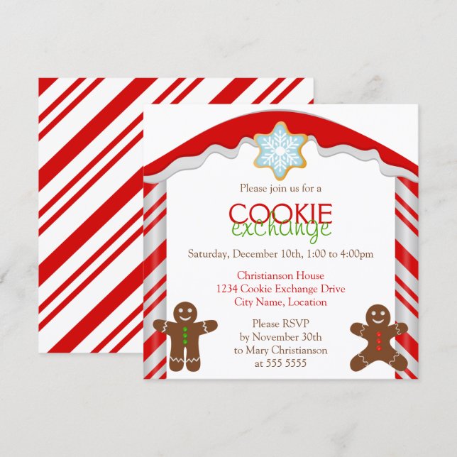 Invitación Fiesta de Intercambio de Galletas de Jengibre (Anverso / Reverso)