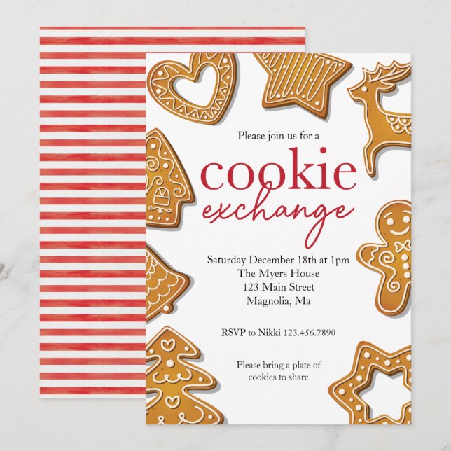 Invitación Fiesta de Intercambio de Galletas de Navidad (Anverso / Reverso)