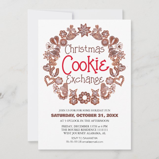 Invitación Fiesta de Intercambio de Galletas de Navidad con L (Anverso)