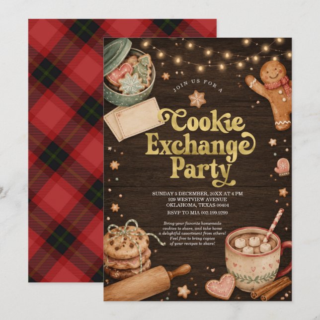 Invitación Fiesta de Intercambio de Galletas de Navidad Inter (Anverso / Reverso)