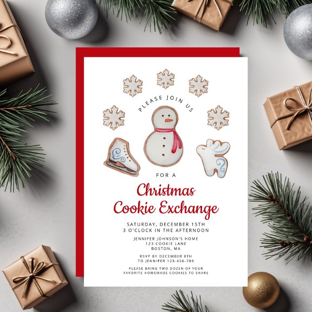 Invitación Fiesta de Intercambio de Galletas de Navidad Muñec (Christmas Cookie Exchange Party Cute Snowman Invitation)