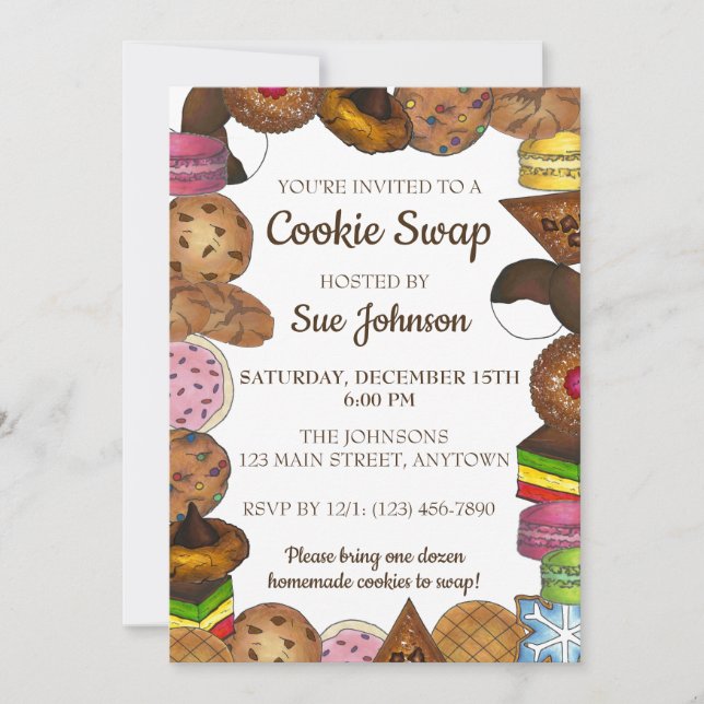 Invitación Fiesta de intercambio de galletas de vacaciones y  (Anverso)