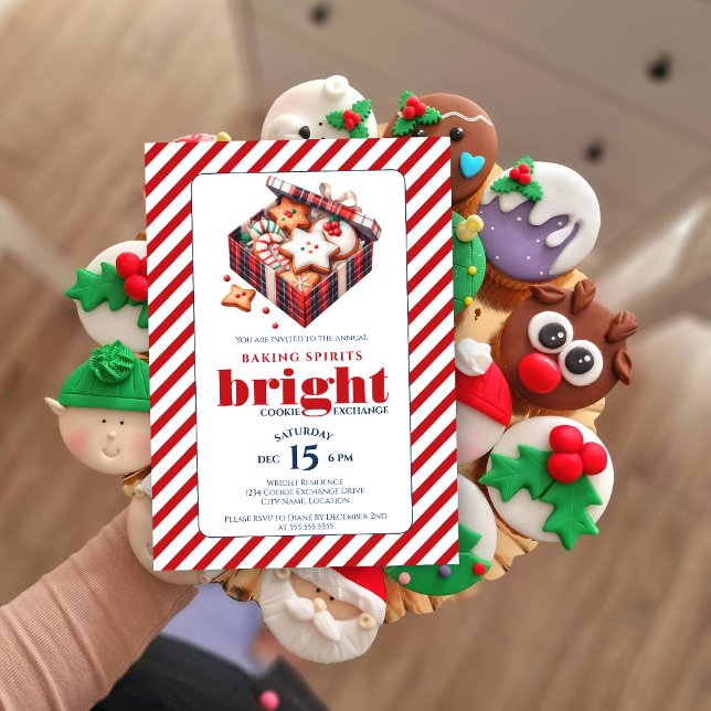 Invitación Fiesta de Intercambio de Galletas Elegante Azul Ro (Baking spirits bright cookie exchange party invitation front view.)
