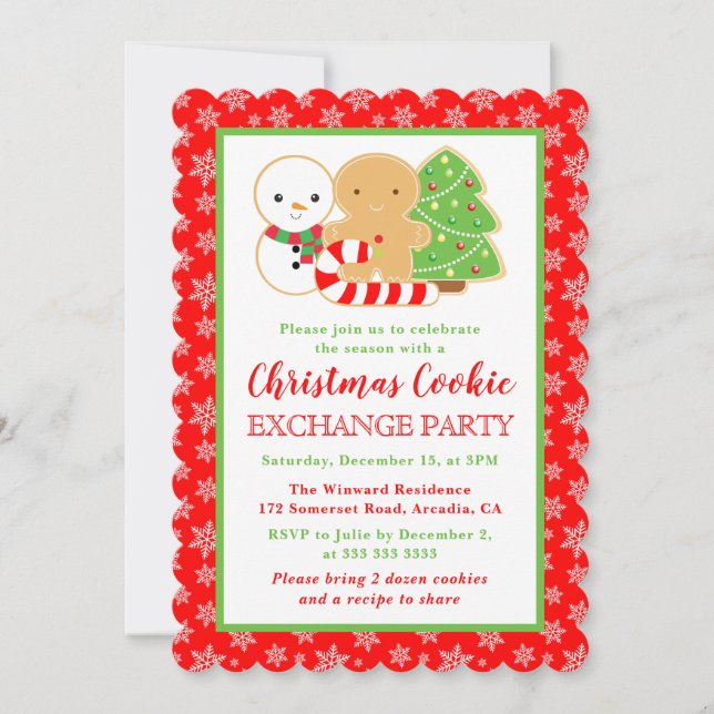 Invitación Fiesta de Intercambio de Galletas Navideñas Festiv (Anverso)