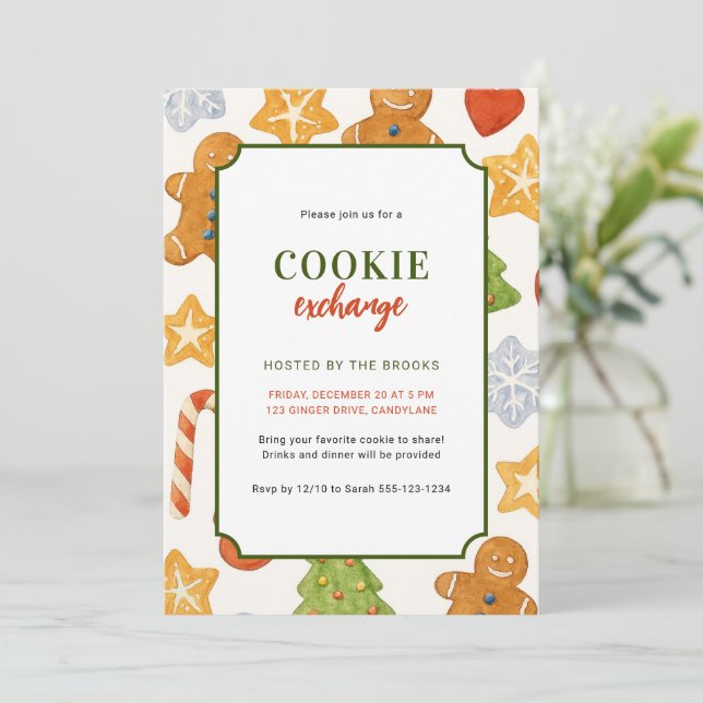 Invitación Fiesta de Intercambio de Galletas Navideñas para N (Anverso de pie)