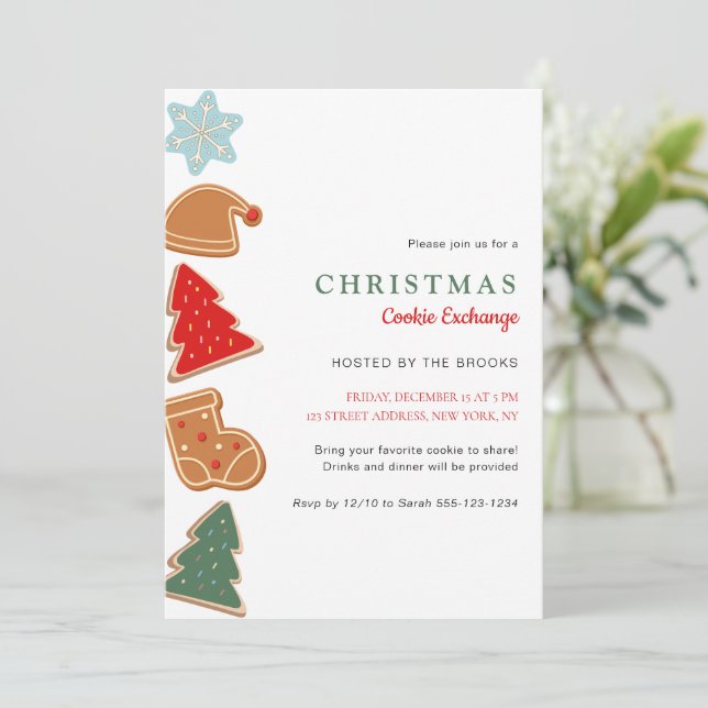 Invitación Fiesta de Intercambio de Galletas Navideñas para N (Anverso de pie)