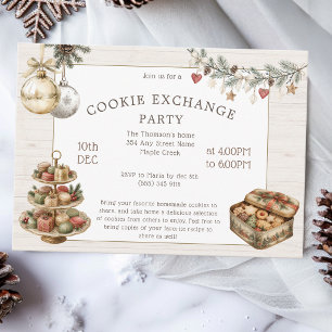 Invitación Fiesta de Intercambio de Galletas Rústicas Navideñ