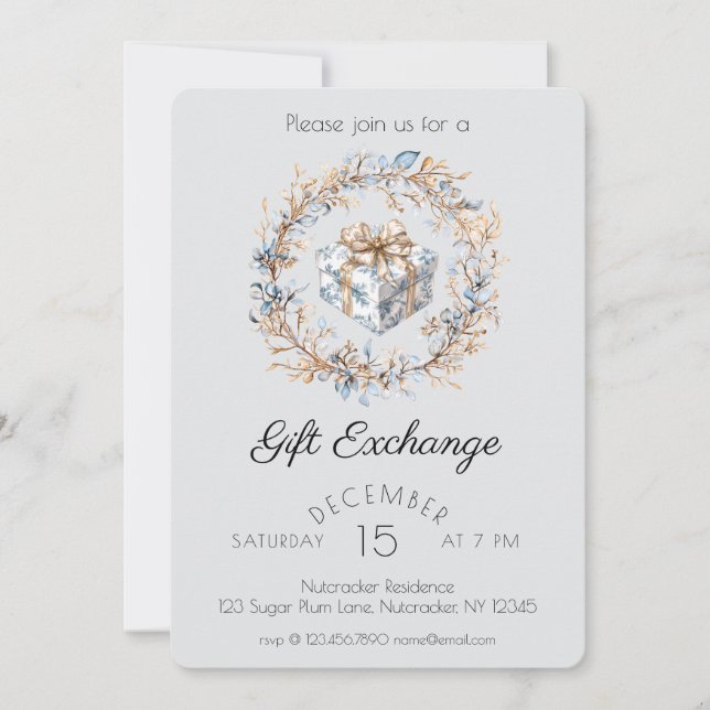 Invitación Fiesta de intercambio de obsequios de nueces de co (Anverso)