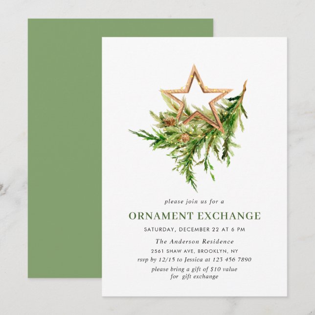 Invitación Fiesta de intercambio de ornamentos de Navidad boh (Anverso / Reverso)