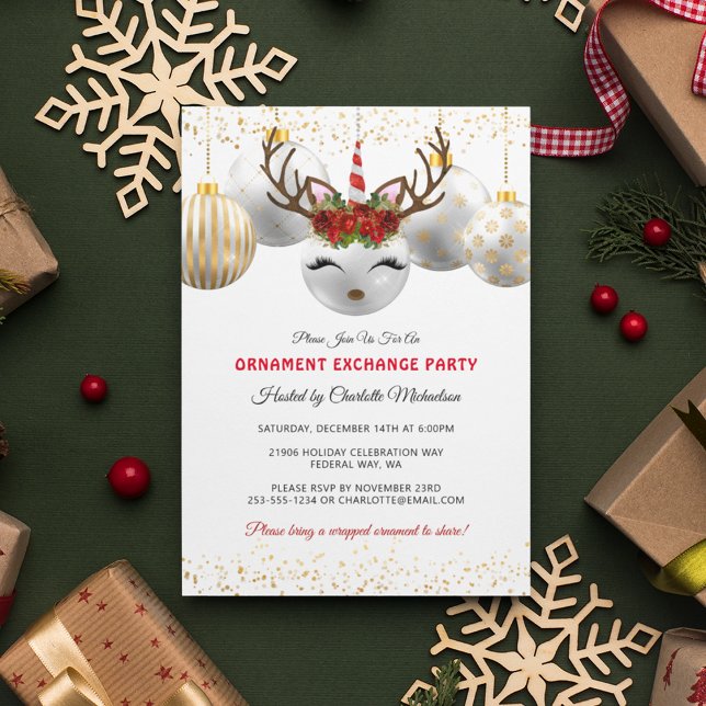 Invitación Fiesta de intercambio de ornamentos de renos de Un (Christmas Holiday Reindeer Ornament Exchange Invitation)