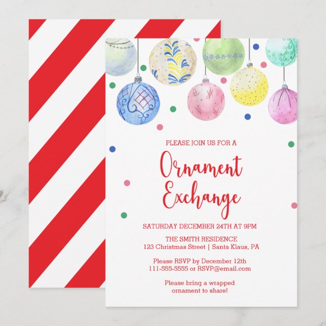 Invitación Fiesta de intercambio de Ornamentos de vacaciones (Anverso / Reverso)