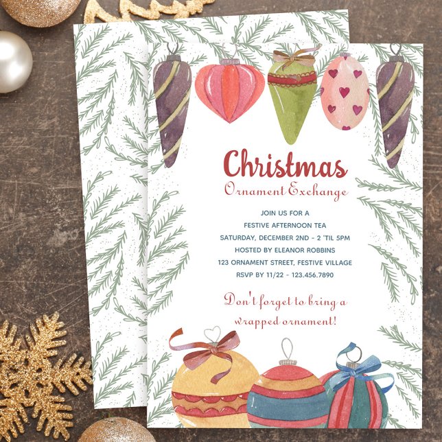 Invitación Fiesta de intercambio de ornamentos navideños Vint (Christmas Ornament Exchange Party Invitation)